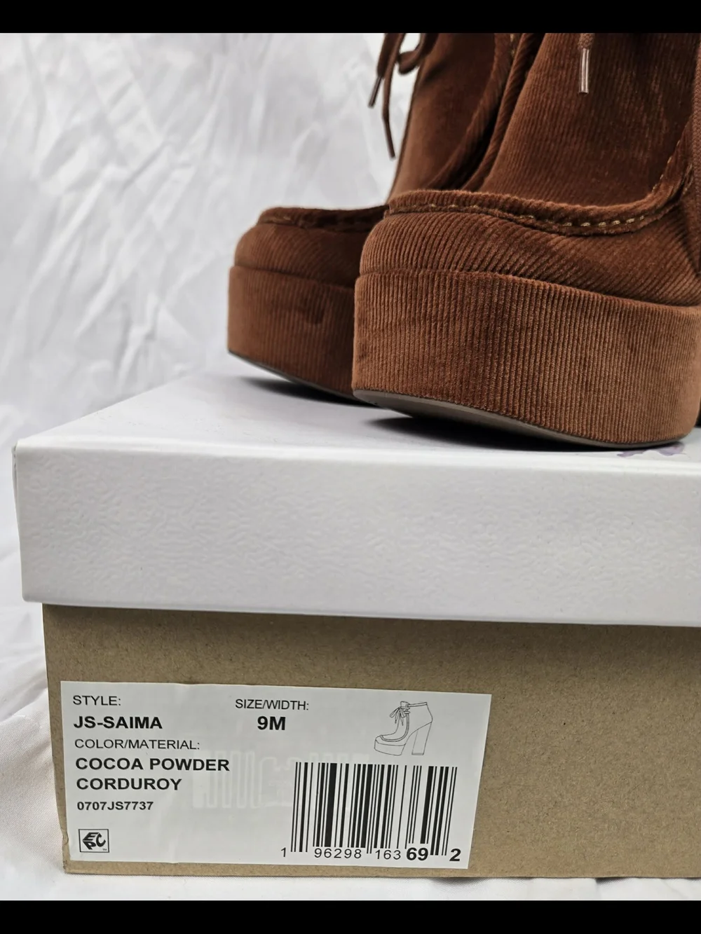 Brown Corduroy Platform Ankle Boots - Women